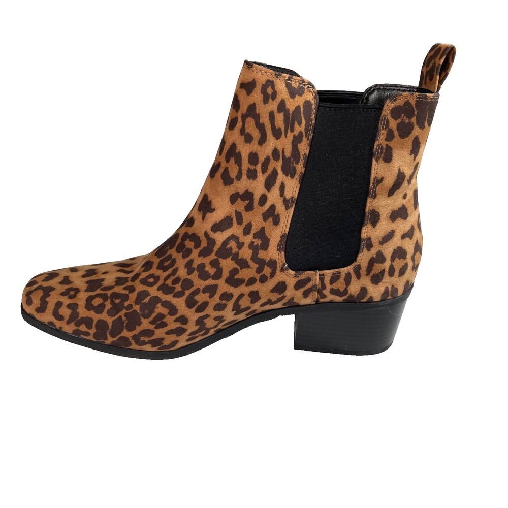 A New Day Ellie Leopard Brown Black Chelsea Boots Block Heel Women's Size 10